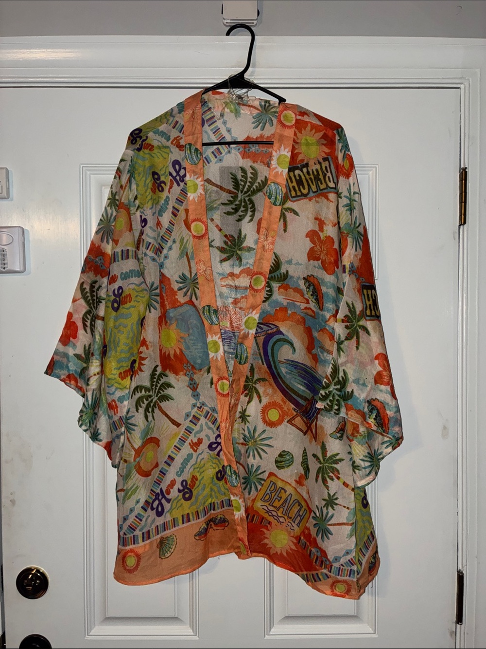 Tropical Print 2 piece beach set. Open-Front Kimono with matching shorts.